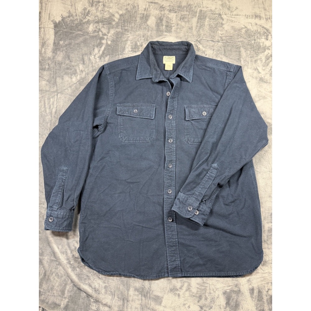 LL Bean Chamois Shirt Mens L Navy Blue Heavyweight Flannel Traditional Fit 18792
